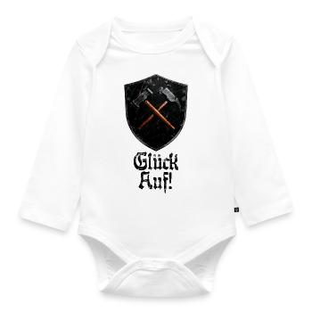 Good luck on logo mining miner mallet and iron - Organic Longsleeve Baby Bodysuit - white - Front