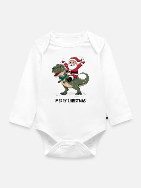 Dinosaurier T-Rex Weihnachten Weihnachtsmann Santa - Baby Bio-Langarm-Body - Weiß