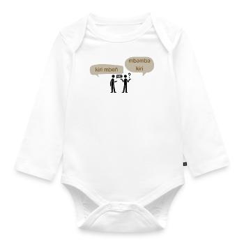 Mbembe kiri - Guten Morgen - Kiri mben - Hallo - Baby Bio-Langarm-Body - Weiß - Vorne