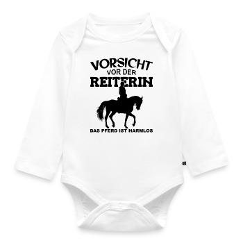Vorsicht vor der Reiterin, das Pferd ist harmlos - Baby Bio-Langarm-Body - Weiß - Vorne
