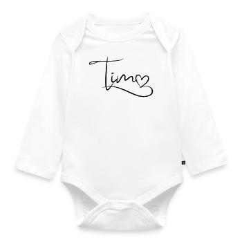 Tim Name First Name Heart Decor - Organic Longsleeve Baby Bodysuit - white - Front
