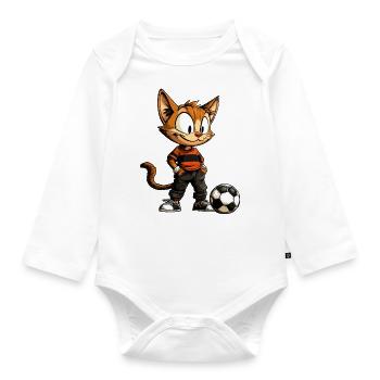Katze Fussballer - Baby Bio-Langarm-Body - Weiß - Vorne