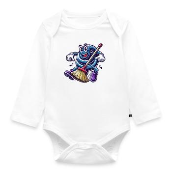 Funny Custodian Rubber Hose Cartoon - Organic Longsleeve Baby Bodysuit - white - Front