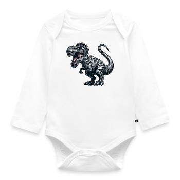 Dino Trex Zebra Fusion Fantasiewesen skurril - Baby Bio-Langarm-Body - Weiß - Vorne