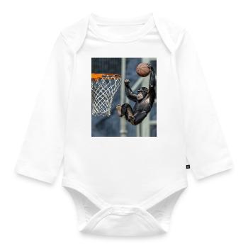 Ballon de basketball chimpanzé - Body Bébé bio manches longues - blanc - Devant