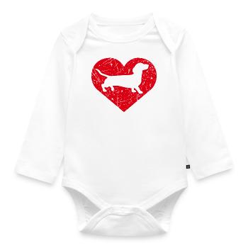 Dackel Dachshund Herz - Baby Bio-Langarm-Body - Weiß - Vorne
