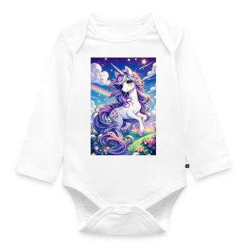 Japanese unicorn in fairytale land. - Organic Longsleeve Baby Bodysuit - white - Front