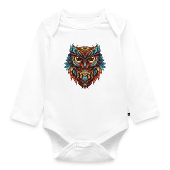 Eule Porträt Kopf - Baby Bio-Langarm-Body - Weiß - Vorne