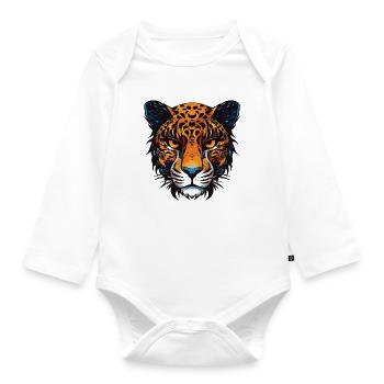 Tête de portrait de guépard - Body Bébé bio manches longues - blanc - Devant
