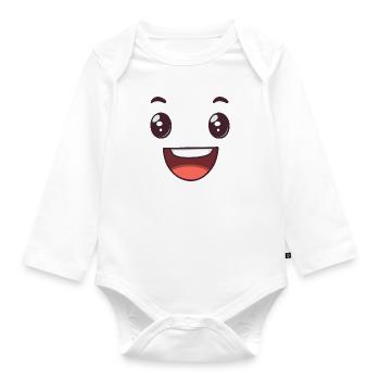 funny happy face, happy eyes, smile - Organic Longsleeve Baby Bodysuit - white - Front