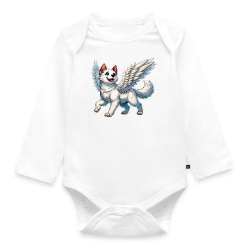 Elégant Husky Ange Ailes Coeur Amour - Body Bébé bio manches longues - blanc - Devant