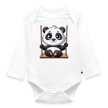 Panda on Swing Playground Adventure - Organic Longsleeve Baby Bodysuit - white - Front