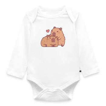 Süßes Capybara umarmt den Valentinstag - Baby Bio-Langarm-Body - Weiß - Vorne