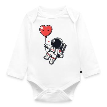 Astronaut holding a heart balloon - Organic Longsleeve Baby Bodysuit - white - Front