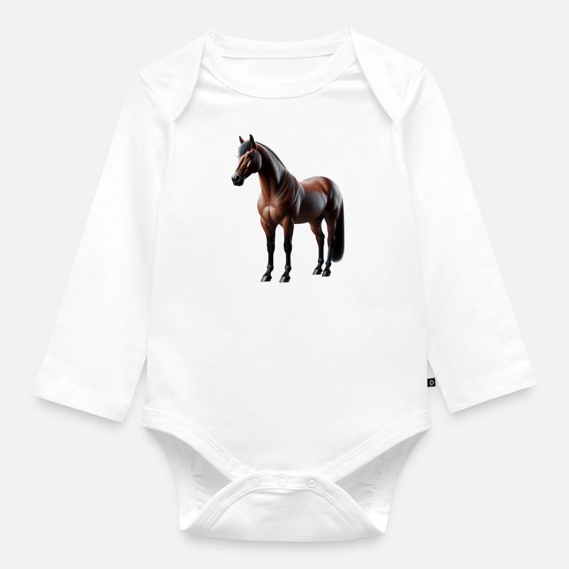 Cheval Brun - Body Bébé bio manches longues - blanc