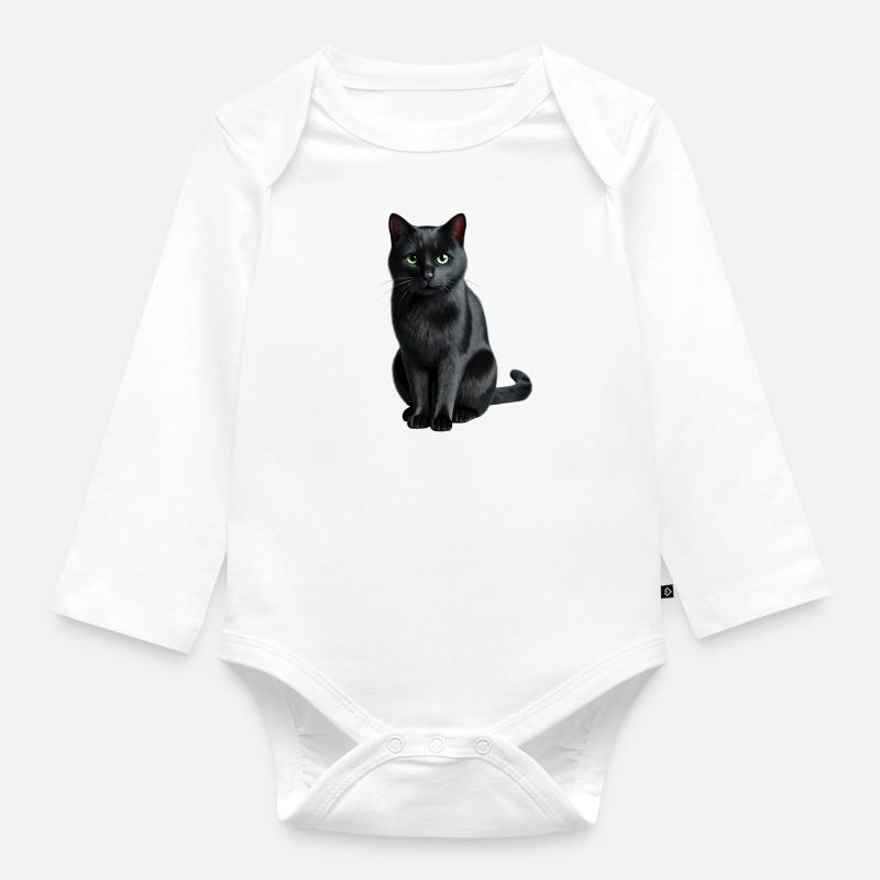Chat noir - Body Bébé bio manches longues - blanc