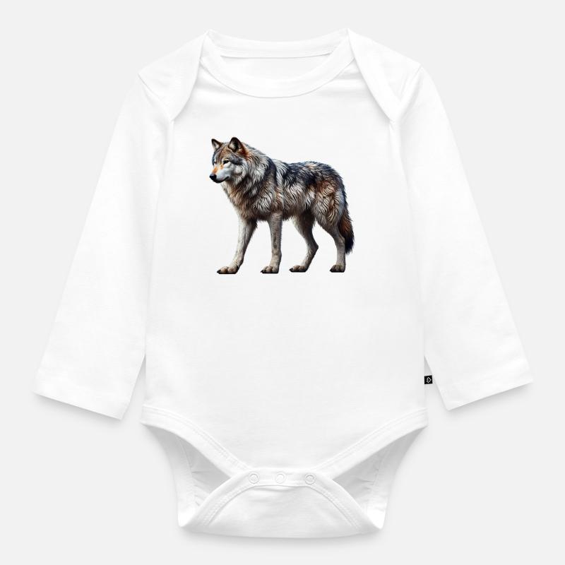 Loup - Body Bébé bio manches longues - blanc