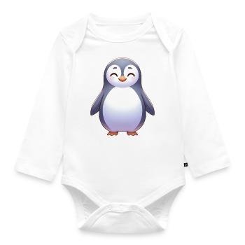 Mignon détendu dessin animé pingouin heureux - Body Bébé bio manches longues - blanc - Devant
