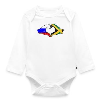 Russia Jamaica flag hands heart shape used - Organic Longsleeve Baby Bodysuit - white - Front