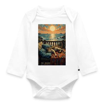 Beautiful image of a resting cat - Organic Longsleeve Baby Bodysuit - white - Front
