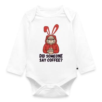 Did Someone Say Coffee? Moody Cat in Bunny Ears - Organic Longsleeve Baby Bodysuit - white - Front