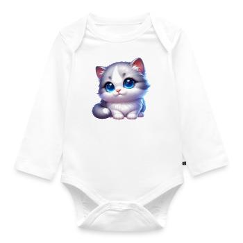 A cute cat with blue googly eyes - Organic Longsleeve Baby Bodysuit - white - Front