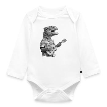 Chamäleon spielt Ukulele schwarz-weiß - Baby Bio-Langarm-Body - Weiß - Vorne