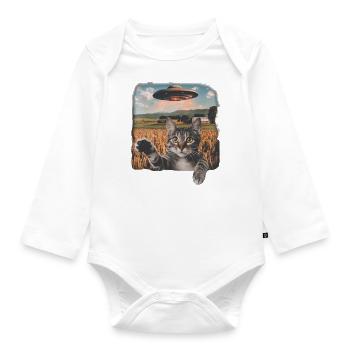 Lustige Ängstliche Katze Selfie UFO Alien - Baby Bio-Langarm-Body - Weiß - Vorne