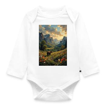 Bild Landschaft mit einem Bären. - Baby Bio-Langarm-Body - Weiß - Vorne