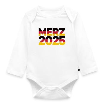 Merz Kanzler 2025 Bundeskanzler Bundestagswahl - Baby Bio-Langarm-Body - Weiß - Vorne
