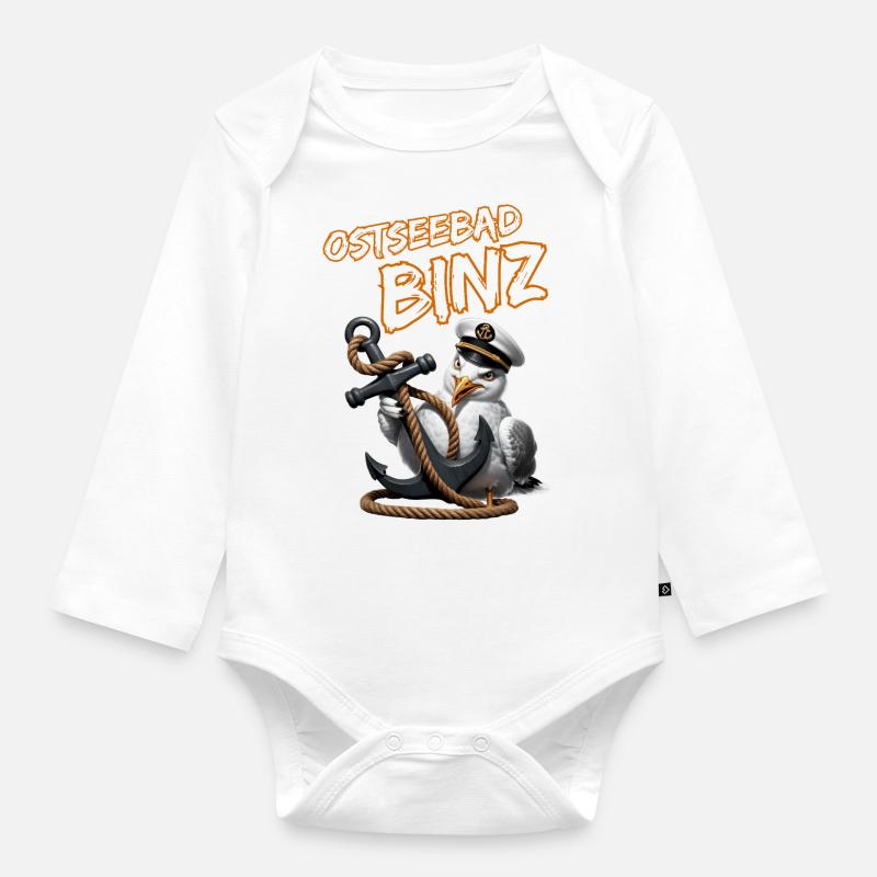Ostseebad Binz mit lustige Möwe mit Anker - Baby Bio-Langarm-Body - Weiß