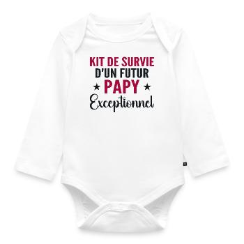 Personalisiertes Geschenk für den zukünftigen Opa Survival Kit - Baby Bio-Langarm-Body - Weiß - Vorne