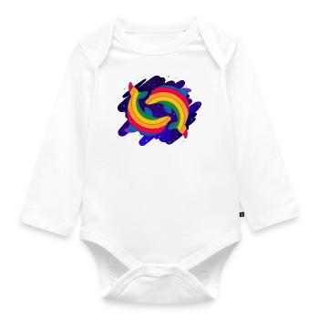 Rainbow Dolphins (Sky) - Organic Longsleeve Baby Bodysuit - white - Front