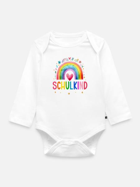 Schulkind 2025 Regenbogen Mädchen Einschulung 2025 - Baby Bio-Langarm-Body - Weiß