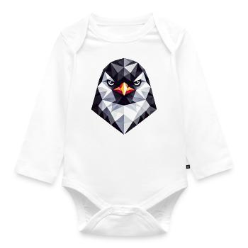 Penguin geometric style stubborn portrait - Organic Longsleeve Baby Bodysuit - white - Front