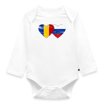 Rumänien Russland Flagge Herz used - Baby Bio-Langarm-Body - Weiß - Vorne