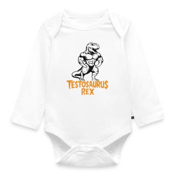 Testosaurus Rex Funny Bodybuilder Dinosaur - Organic Longsleeve Baby Bodysuit - white - Front