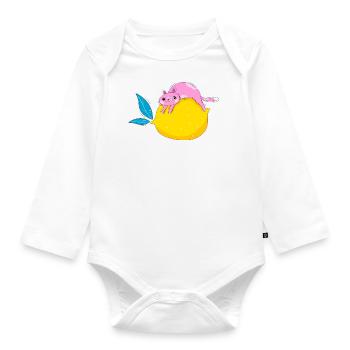 Cat and lemon - Organic Longsleeve Baby Bodysuit - white - Front