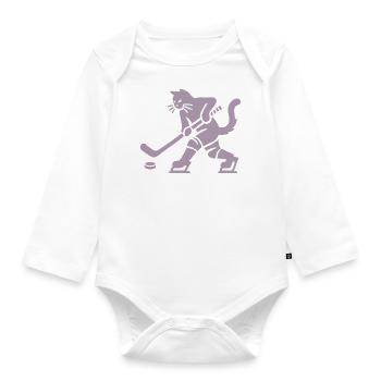 Katze Eishockey Minimalistisch Silhouette Spieler - Organic Longsleeve Baby Bodysuit - white - Front