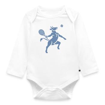 Cow Tennis Tennis Ball Balancing Horn Silhouette - Organic Longsleeve Baby Bodysuit - white - Front