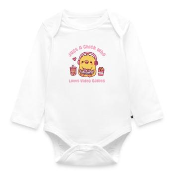 Cute Gamer Chick Just A Chick Who Loves Video Game - Organic Longsleeve Baby Bodysuit - white - Front
