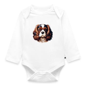Dog Face - Cavalier King Charles Spaniel - Organic Longsleeve Baby Bodysuit - white - Front