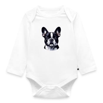 Visage de chien - Bouledogue français - Body Bébé bio manches longues - blanc - Devant