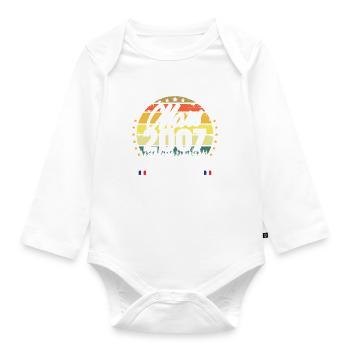 March 2007 Vintage 18 Year Anniversary Gift - Organic Longsleeve Baby Bodysuit - white - Front