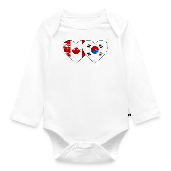 Canada Corée du Sud Drapeau Coeur Utilisé - Body Bébé bio manches longues - blanc - Devant