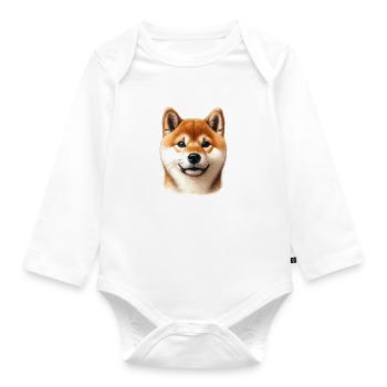 Visage de chien - Shiba Inu - Body Bébé bio manches longues - blanc - Devant