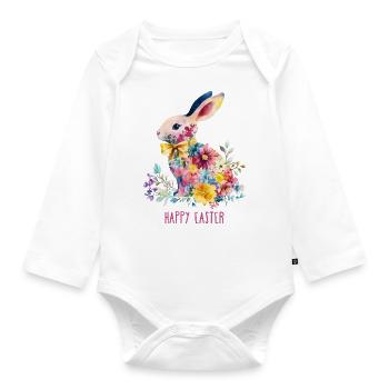 Happy Easter - Floral Bunny - Easter Bunny TShirt - Organic Longsleeve Baby Bodysuit - white - Front