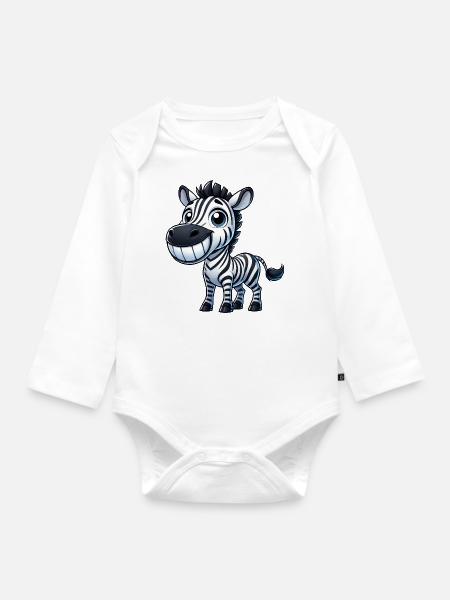 Zebra Grinsen Zahn Cartoon Glück Freude Lachen - Baby Bio-Langarm-Body - Weiß