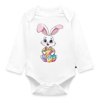 Easter bunny with Easter eggs - Organic Longsleeve Baby Bodysuit - white - Front