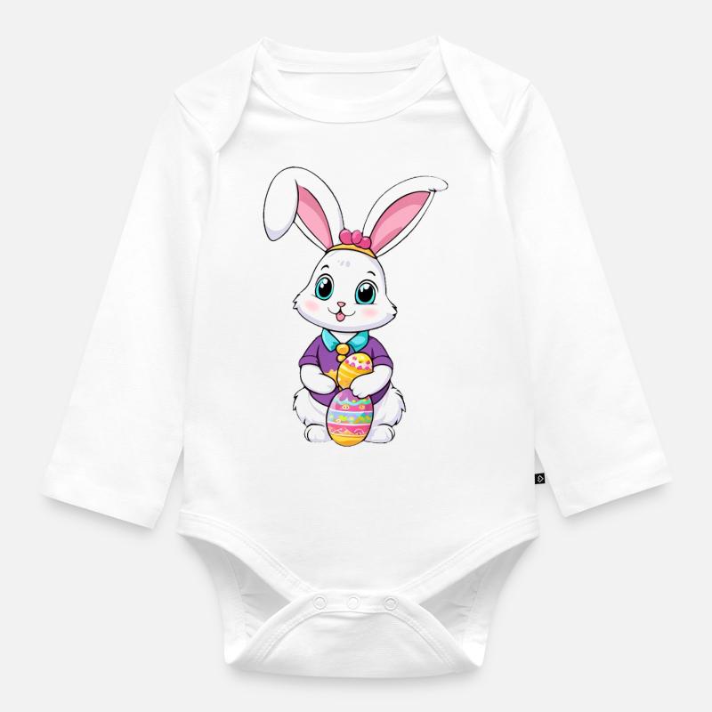 Easter bunny with Easter eggs - Organic Longsleeve Baby Bodysuit - white